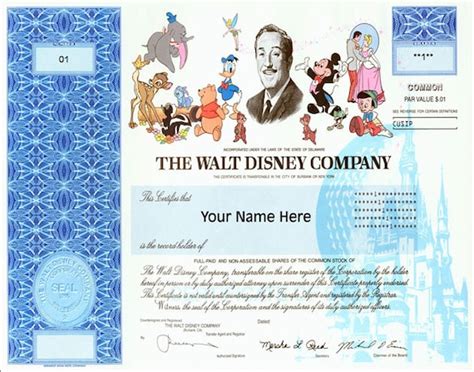Disney Stock Certificate Template